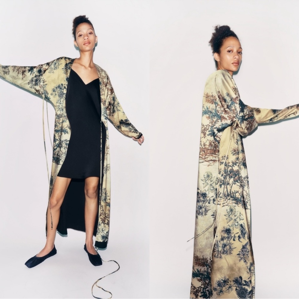 Zara Green Satin Kimono NWOT
